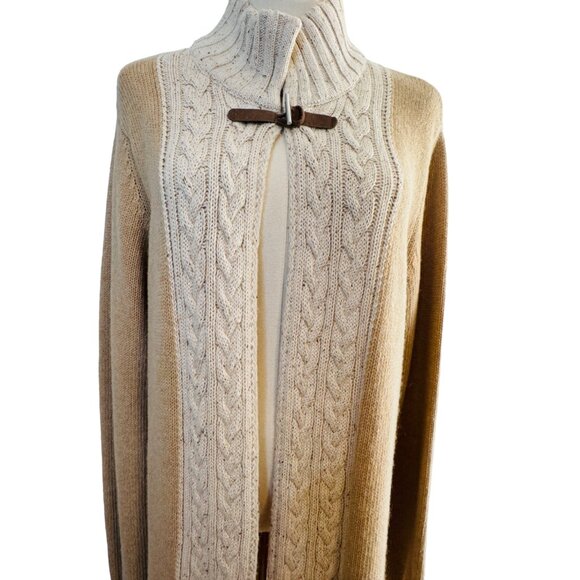 A.IDA Sweaters - A.IDA Cable Knit Oatmeal Beige Long Cardigan L Open Front Toggle Closure Sweater